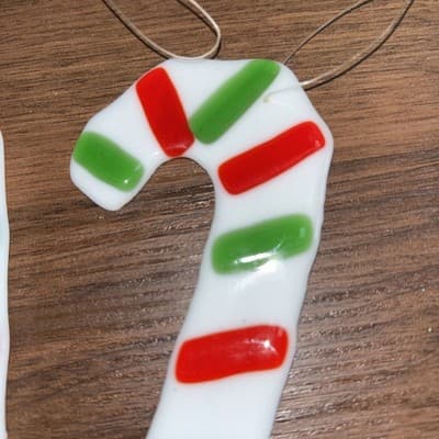 2 Christmas Stocking Candy Canes 5.75” Fused Art Glass Holiday Hanging Ornamen - Thumbnail 8
