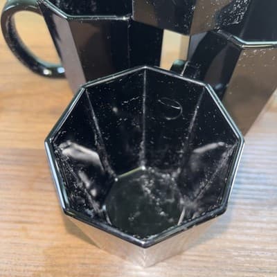 Arcoroc Octime Black Glass Octagon Set Of 4 Glasses Coffee Mugs France Vintage - Thumbnail 6