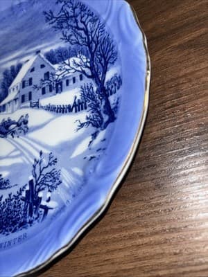 Vintage The Homestead in Winter Currier & Ives, Blue White Plate 8" Japan - Thumbnail 7