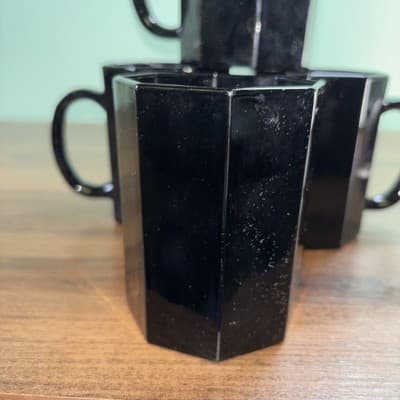 Arcoroc Octime Black Glass Octagon Set Of 4 Glasses Coffee Mugs France Vintage - Thumbnail 5