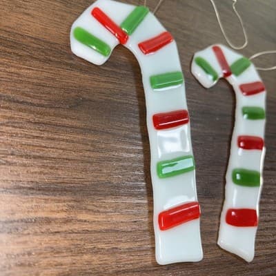 2 Christmas Stocking Candy Canes 5.75” Fused Art Glass Holiday Hanging Ornamen - Thumbnail 6
