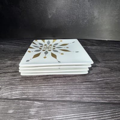 Set of 4 2012 Crate & Barrel Silver Gold Snowflake Square Appetizer Plates - Thumbnail 12