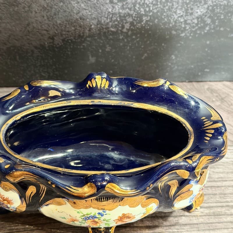 MICA Italy Cobalt Blue Gilt Floral Footed Trinket Box 1498 - Thumbnail 8
