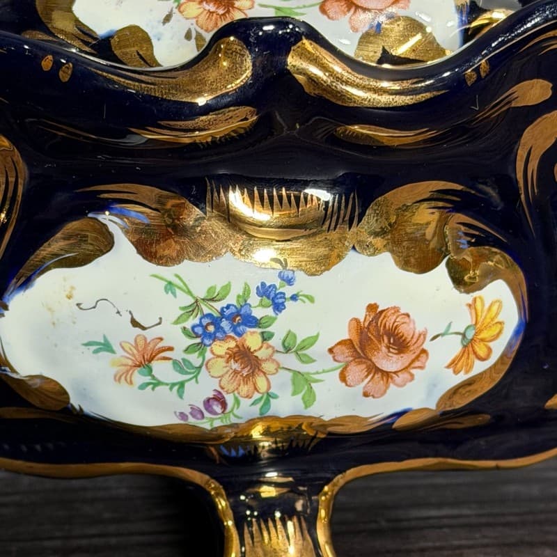 MICA Italy Cobalt Blue Gilt Floral Footed Trinket Box 1498 - Thumbnail 6