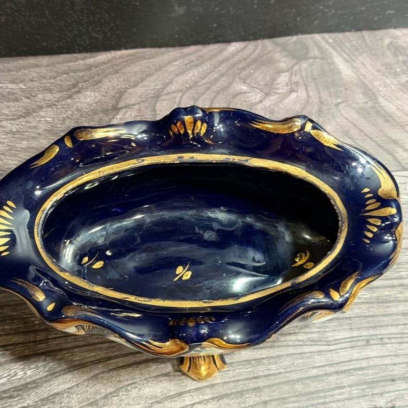 MICA Italy Cobalt Blue Gilt Floral Footed Trinket Box 1498 - Thumbnail 11
