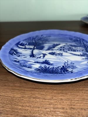 Vintage The Homestead in Winter Currier & Ives, Blue White Plate 8" Japan - Thumbnail 8