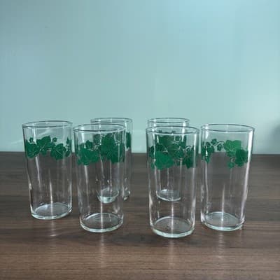 (6) VTG Federal Glass Southern Ivy Leaf Tumbler Glasses Country Kitchen Table - Thumbnail 2