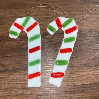 2 Christmas Stocking Candy Canes 5.75” Fused Art Glass Holiday Hanging Ornamen - Thumbnail 3