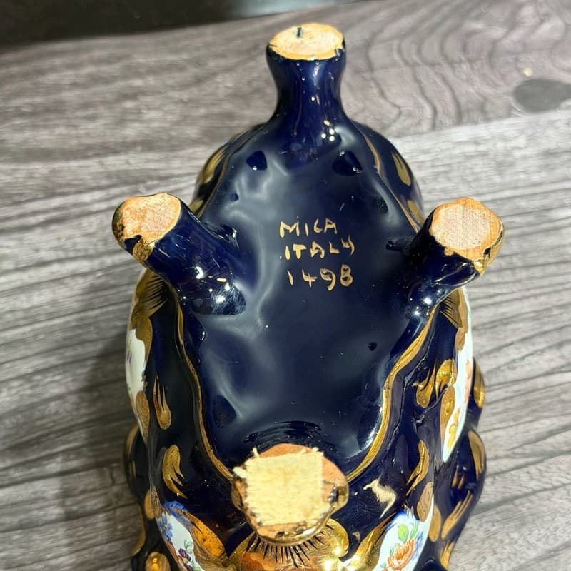 MICA Italy Cobalt Blue Gilt Floral Footed Trinket Box 1498 - Thumbnail 10