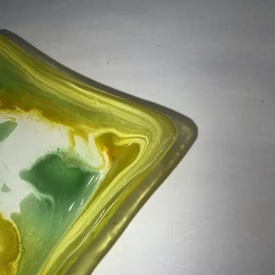 Swirls Colorful Fused Art Glass Square Handkerchief Trinket Dish Green Yellow - Thumbnail 8