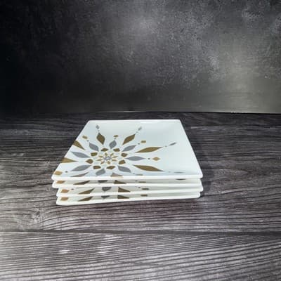 Set of 4 2012 Crate & Barrel Silver Gold Snowflake Square Appetizer Plates - Thumbnail 11