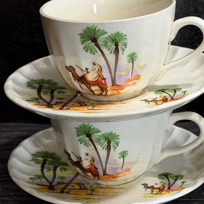 W.S. George Bolera Desert Camel Tea Cups and Saucers Set of 8 - Thumbnail 3