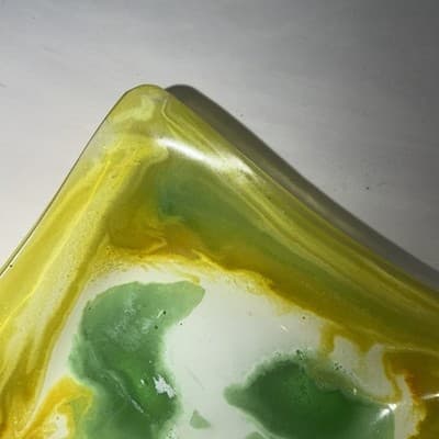 Swirls Colorful Fused Art Glass Square Handkerchief Trinket Dish Green Yellow - Thumbnail 7