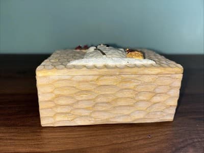 Carved Wood Look Christmas Box Snowman Red Birds Decor Gift Lid Keepsake Holiday - Thumbnail 3