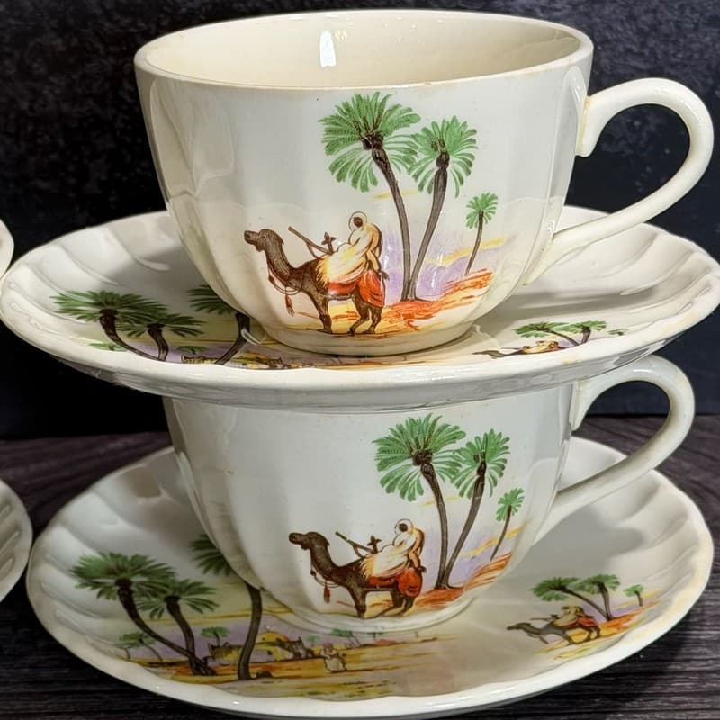 W.S. George Bolera Desert Camel Tea Cups and Saucers Set of 8 - Thumbnail 2