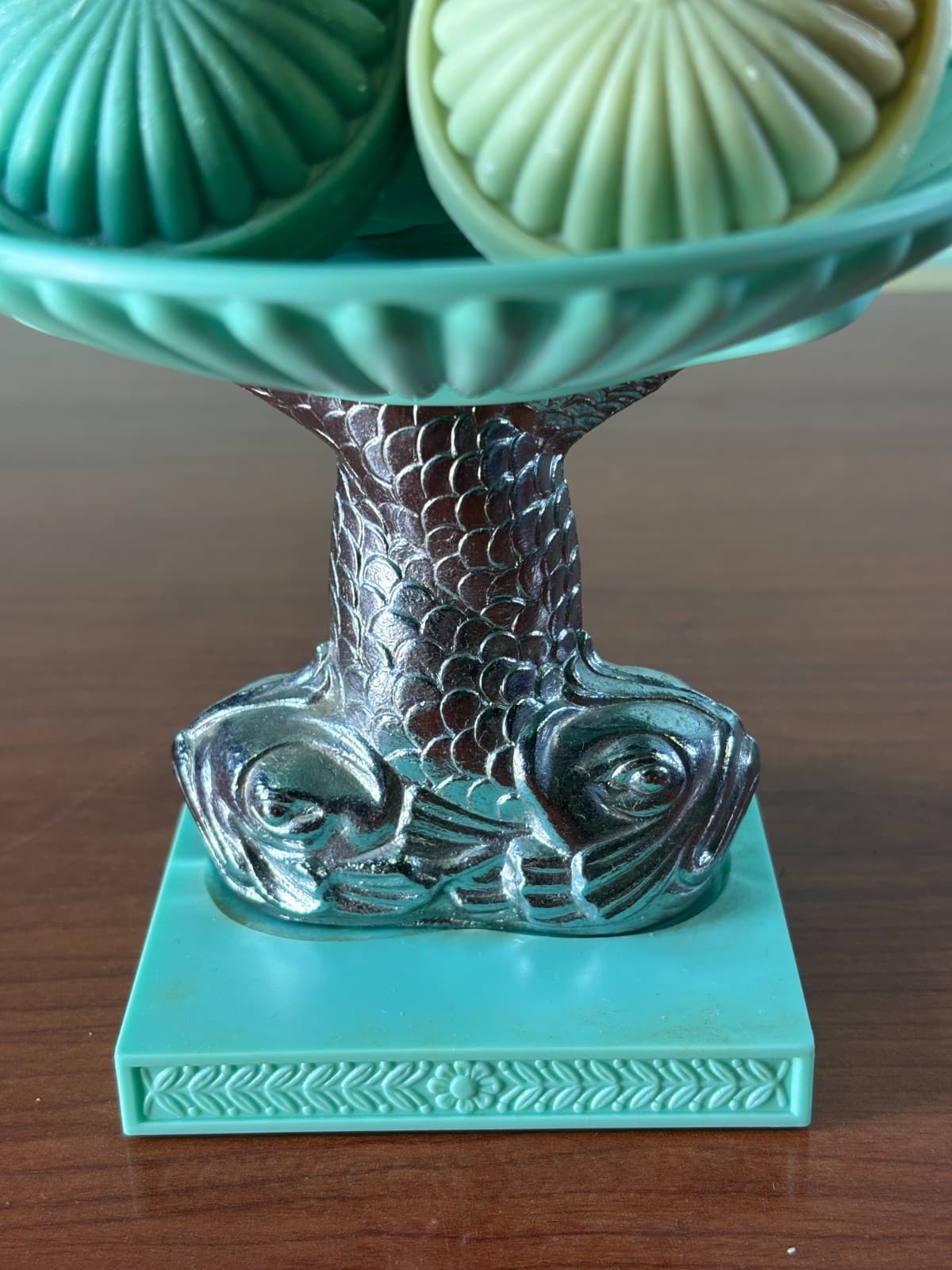 Avon Vintage Soap Dish Turquoise Plastic and Silver Metal Koi Fish Blue MCM VTG - Thumbnail 12
