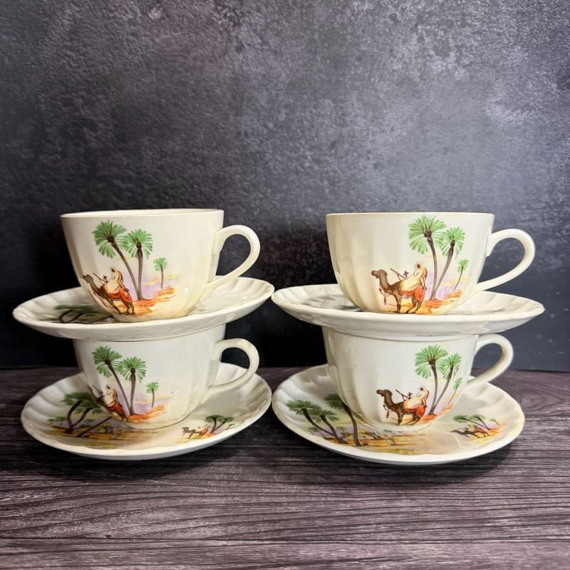 W.S. George Bolera Desert Camel Tea Cups and Saucers Set of 8