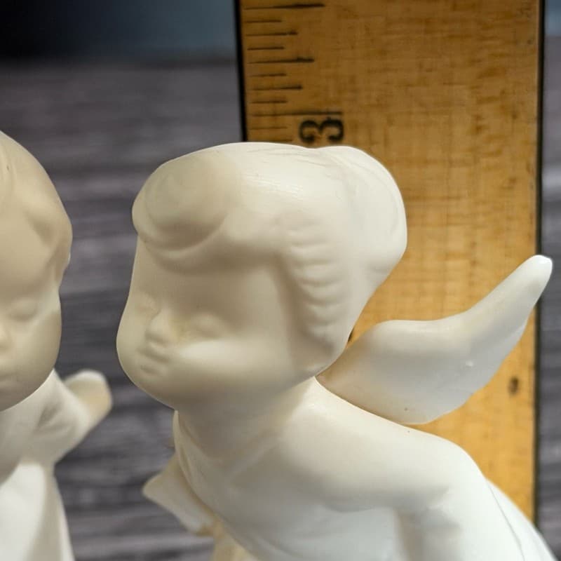 Vintage Lefton White Bisque Kissing Angel Figurines - Set of 2 - Thumbnail 8