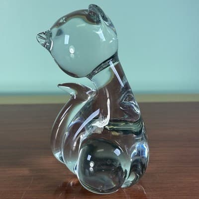 Vintage Art Glass Cat Figurine Paperweight Princess House Lead Crystal - Thumbnail 3
