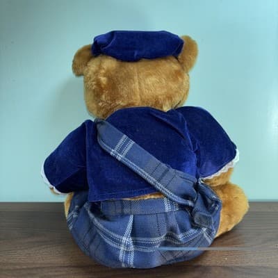 VTG Thistle Products Scottish Teddy Bear Made in Scotland 17" W/ Tag Blue Plaid - Thumbnail 7