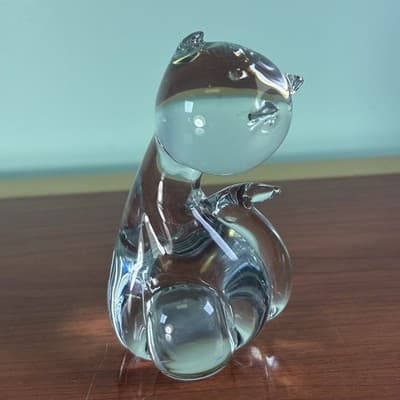 Vintage Art Glass Cat Figurine Paperweight Princess House Lead Crystal - Thumbnail 2