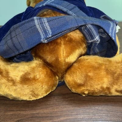VTG Thistle Products Scottish Teddy Bear Made in Scotland 17" W/ Tag Blue Plaid - Thumbnail 9