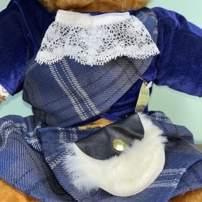 VTG Thistle Products Scottish Teddy Bear Made in Scotland 17" W/ Tag Blue Plaid - Thumbnail 4
