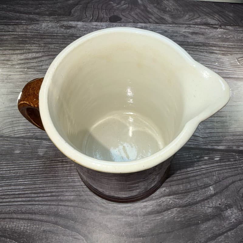 Vintage Brown Albarello Glazed Stoneware Pitcher Farmhouse 7 Inch - Thumbnail 2