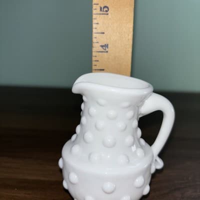 Fenton White Milk Glass Hobnail Creamer Cruet Dots With Hand Crimped Handle VTG - Thumbnail 8