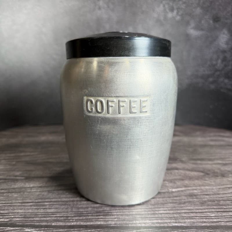 Vintage Mid-Century JC115 Japan Brushed Aluminum Coffee Canister with Black Lid