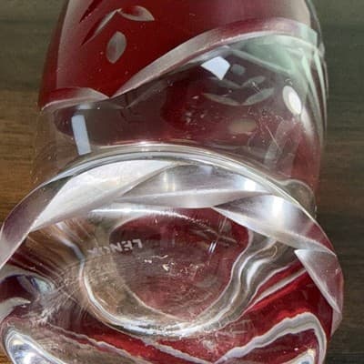 Lenox Glass Vase 9" Clear Ruby Red Etched Cut To Clear Romania Bohemian - Thumbnail 12