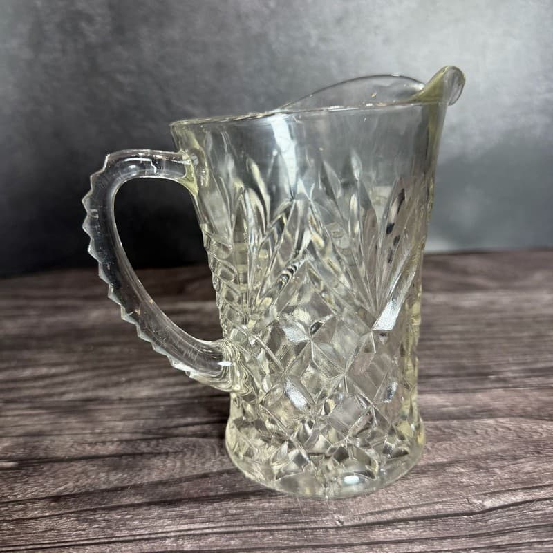 Vintage Anchor Hocking Prescut Clear Pineapple Pattern Glass Creamer Pitcher - Thumbnail 4