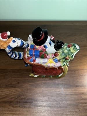 AMBIANCE COLLECTIBLES CHRISTMAS DREAMS NANETTE VACHER TEAPOT Snowman Sled Cat - Thumbnail 7
