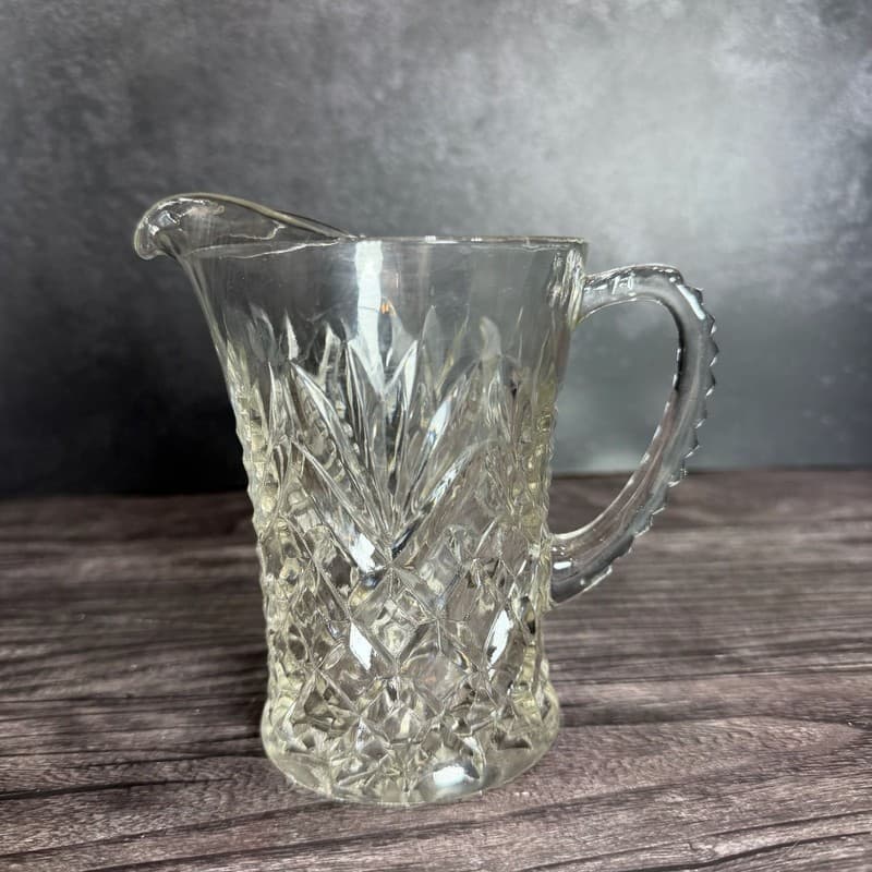 Vintage Anchor Hocking Prescut Clear Pineapple Pattern Glass Creamer Pitcher