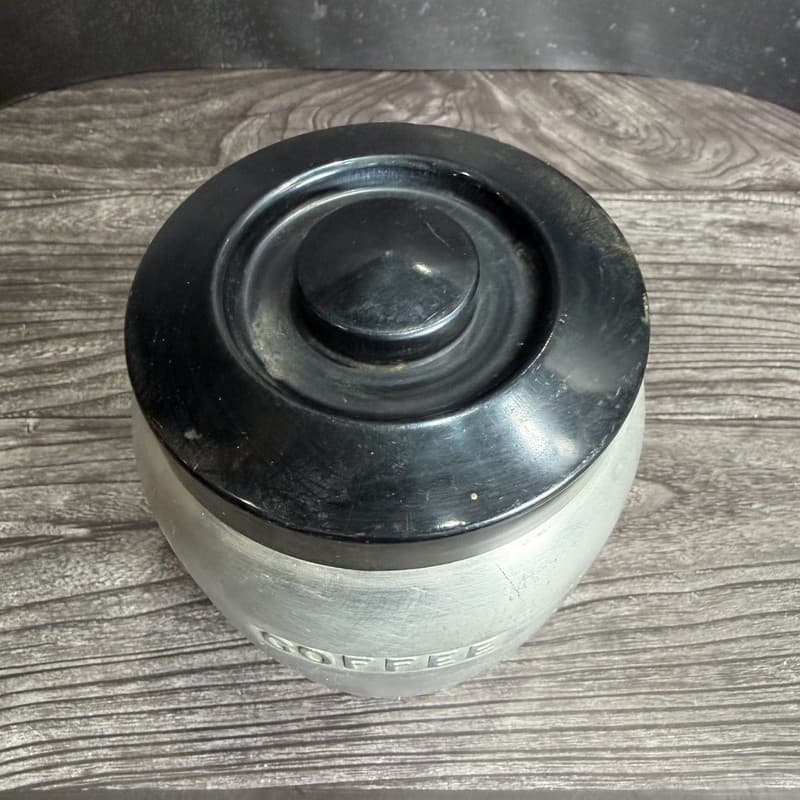 Vintage Mid-Century JC115 Japan Brushed Aluminum Coffee Canister with Black Lid - Thumbnail 2