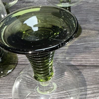 VTG German Roemer Wine Drinking Glasses Green Spiral Beehive Ribbed Stem - Thumbnail 7