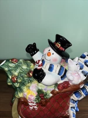 AMBIANCE COLLECTIBLES CHRISTMAS DREAMS NANETTE VACHER TEAPOT Snowman Sled Cat - Thumbnail 2