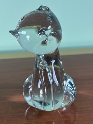 Vintage Art Glass Cat Figurine Paperweight Princess House Lead Crystal