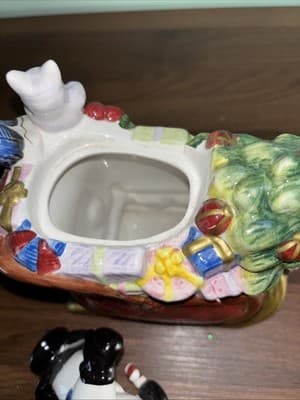 AMBIANCE COLLECTIBLES CHRISTMAS DREAMS NANETTE VACHER TEAPOT Snowman Sled Cat - Thumbnail 8
