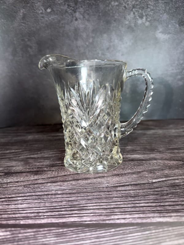 Vintage Anchor Hocking Prescut Clear Pineapple Pattern Glass Creamer Pitcher - Thumbnail 2