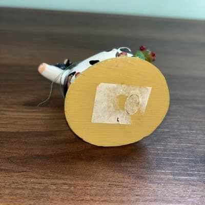 Black & White Holstein Milk Cow Ornament 4” High 3.5" Wide Tree With Red Bird - Thumbnail 8