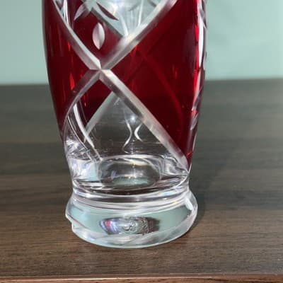 Lenox Glass Vase 9" Clear Ruby Red Etched Cut To Clear Romania Bohemian - Thumbnail 4
