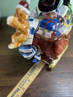 AMBIANCE COLLECTIBLES CHRISTMAS DREAMS NANETTE VACHER TEAPOT Snowman Sled Cat - Thumbnail 13