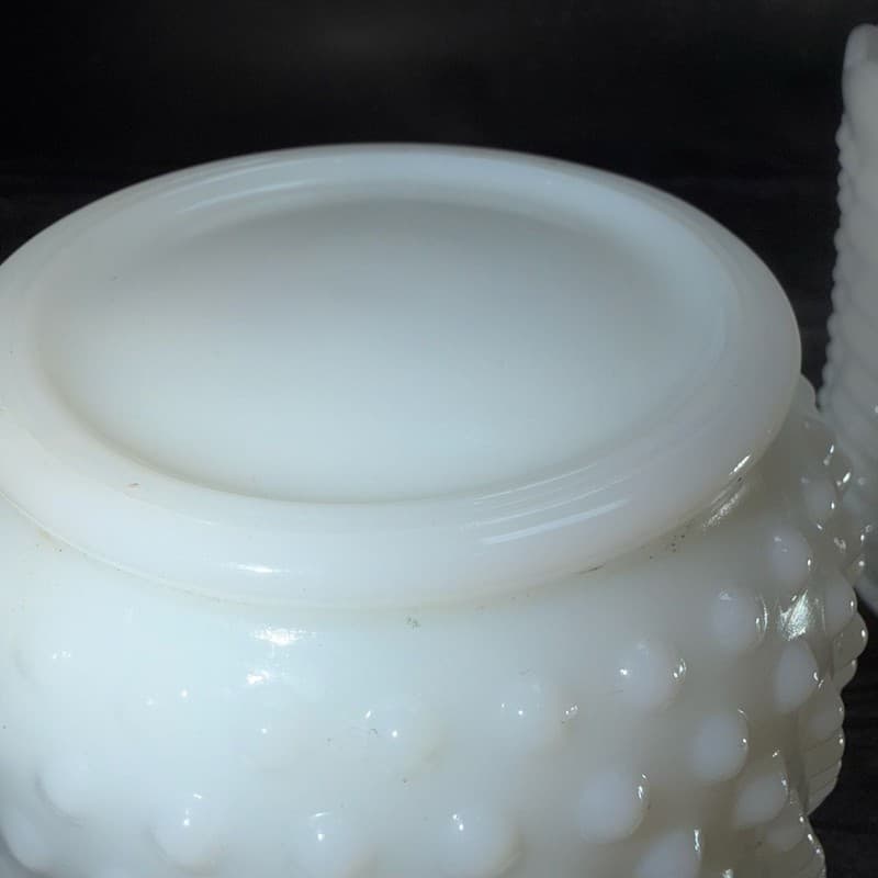 Set of 2 Vintage Fire-King White Milk Glass Hobnail and Ladder Planters - Thumbnail 10