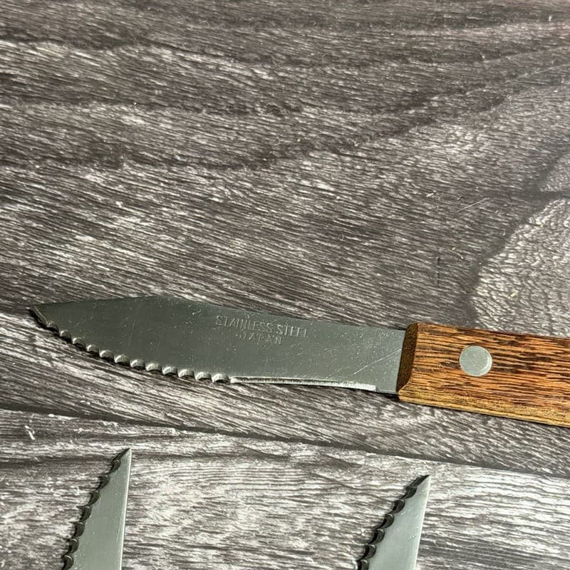 Vintage Set of 9 Stainless Steel Japan Steak Knives and Paring Knife with Wood H - Thumbnail 4
