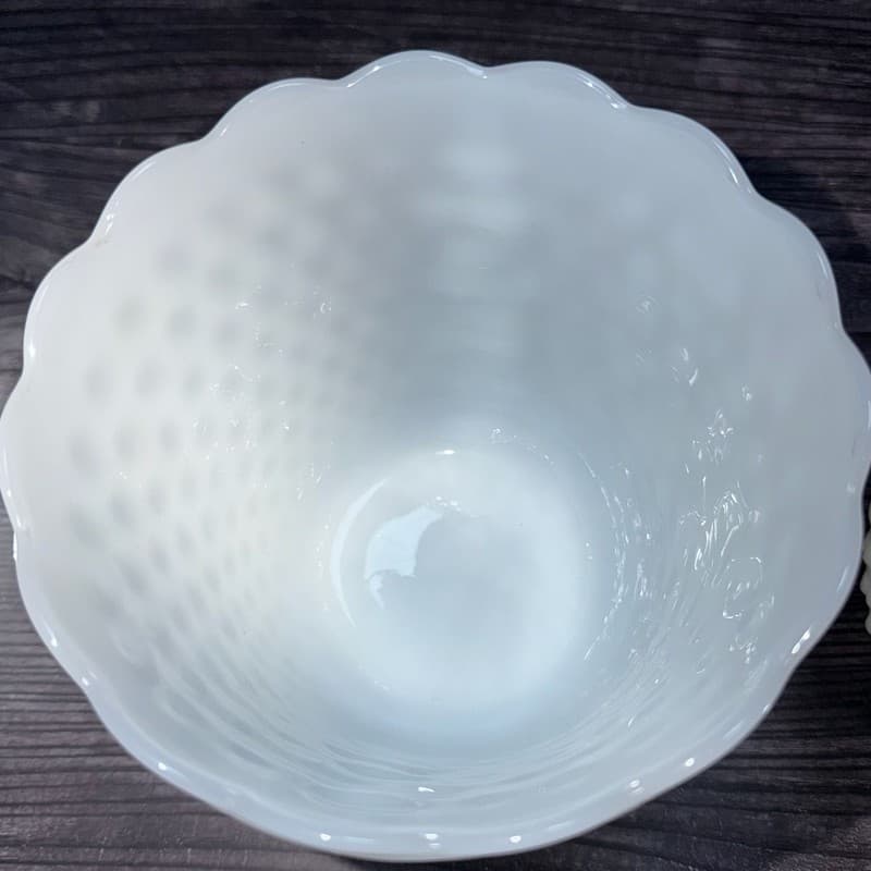 Set of 2 Vintage Fire-King White Milk Glass Hobnail and Ladder Planters - Thumbnail 3