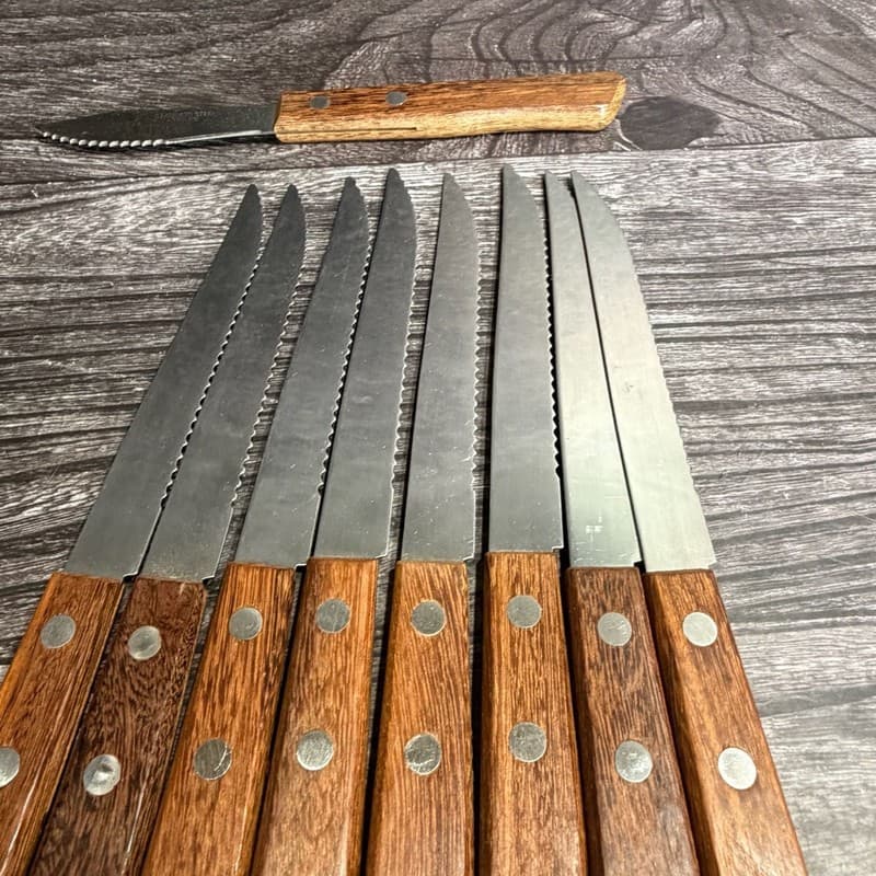 Vintage Set of 9 Stainless Steel Japan Steak Knives and Paring Knife with Wood H - Thumbnail 7