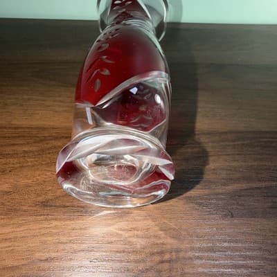 Lenox Glass Vase 9" Clear Ruby Red Etched Cut To Clear Romania Bohemian - Thumbnail 11