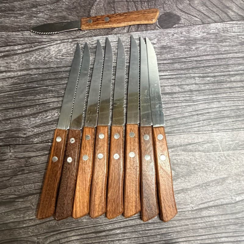 Vintage Set of 9 Stainless Steel Japan Steak Knives and Paring Knife with Wood H - Thumbnail 8