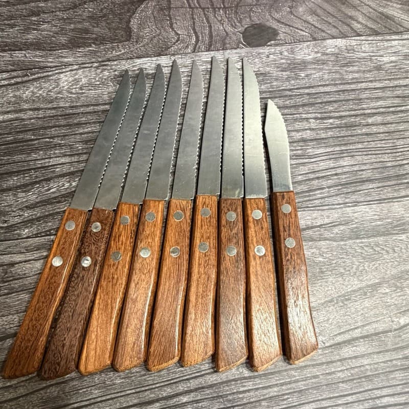 Vintage Set of 9 Stainless Steel Japan Steak Knives and Paring Knife with Wood H - Thumbnail 10